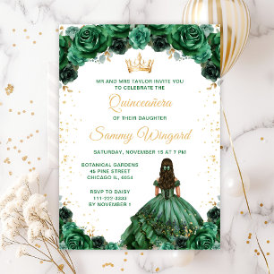 Convites Princesa Floral Verde Escuro Quinceañera