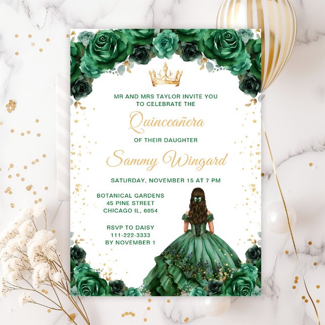 Convites Princesa Floral Verde Escuro Quinceañera (Criador carregado)