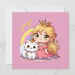 Convites Princesa fofa personalizável com Gato Branco