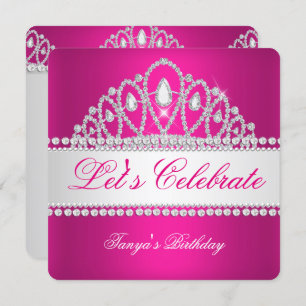 Convites Princesa Fuchsia White Diamond Tiara Birthday