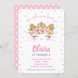 Convites Princesa Gatinha Festa de aniversário