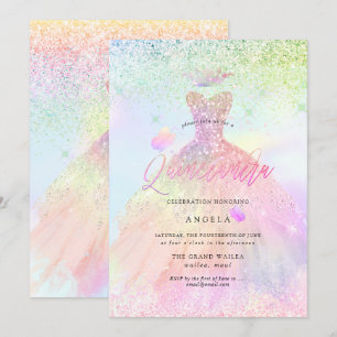 Convites Princesa Holográfica de Quinceañera+Borboletas