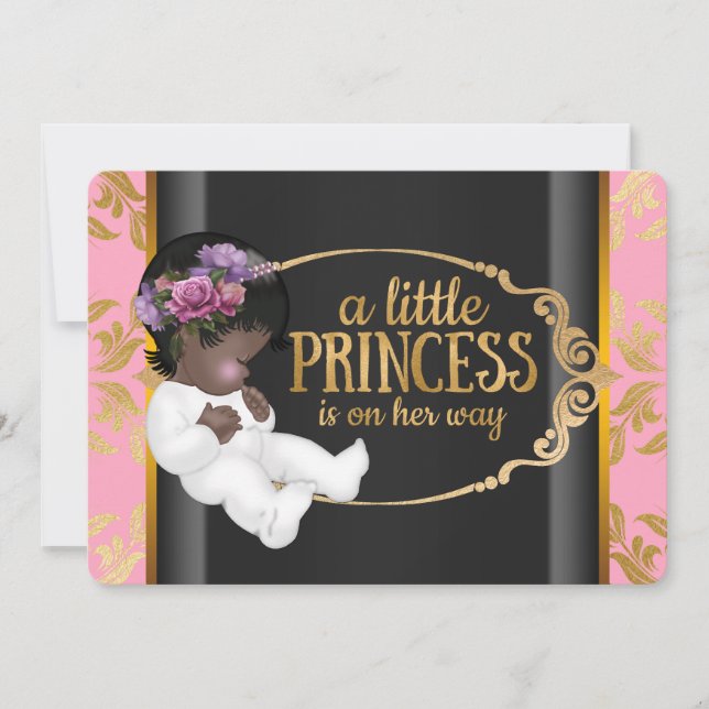 Convites Princesa indiana chá de bebê rosa e preto (Frente)