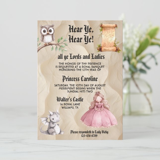 Convites Princesa Justa Aniversário Medieval Renascença Rea (Em pé/Frente)