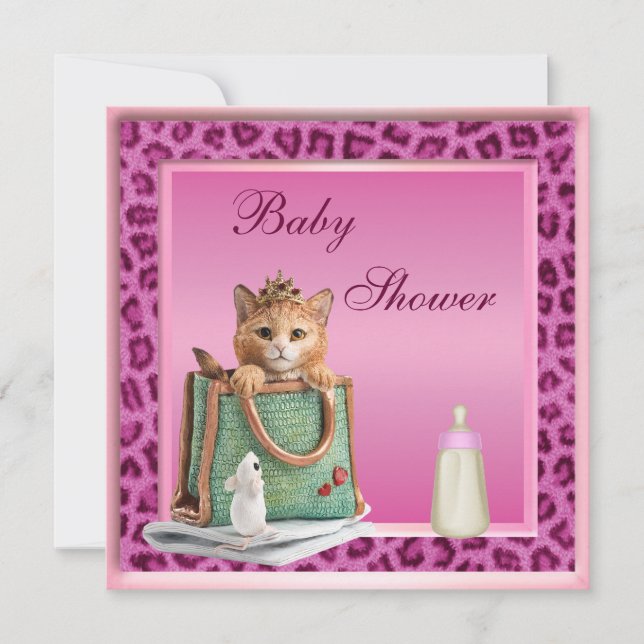 Convites Princesa Kitten Faux Leopardo Chá de fraldas (Frente)