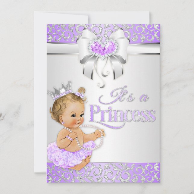 Convites Princesa Lavanda Lilás & Bow Diamantes Prata (Frente)