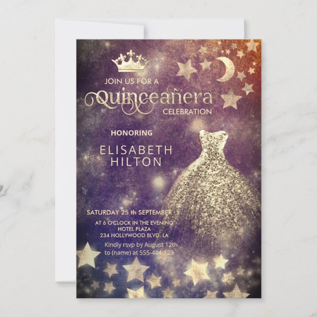 Convites princesa legal, estrelas da lua (Frente)