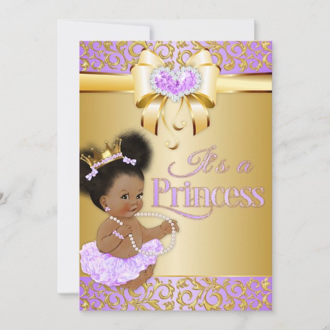 Convites Princesa Lilac & Diamante Dourado Afro-Americana (Frente)