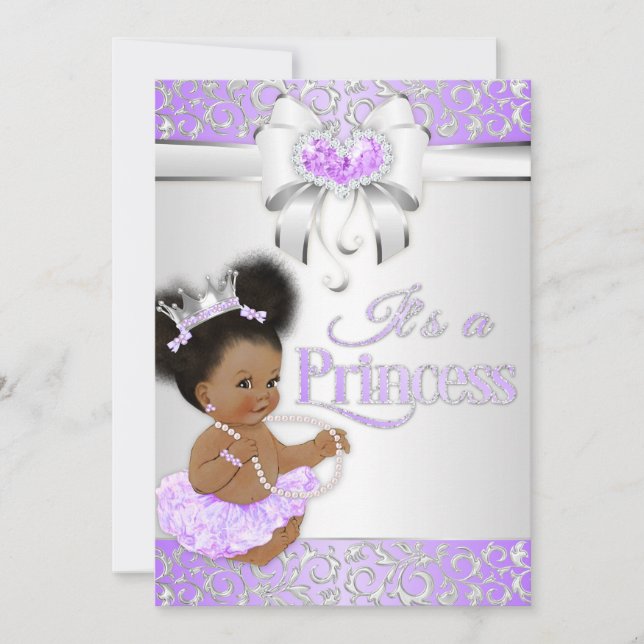Convites Princesa Lilac e Diamante Prateado Afro-Americana (Frente)