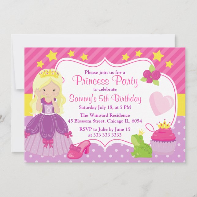 Convites Princesa loira & Acessórios de aniversário (Frente)
