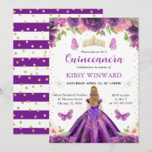 Princesa Loira de Vestido Roxo Quinceanera