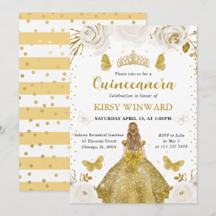 Convites Princesa Loura de Vestido Dourado Quinceanera