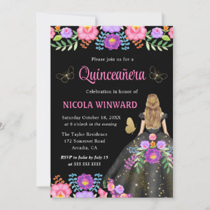 Convites Princesa Loura Vestido Floral Mexicano Quinceanera