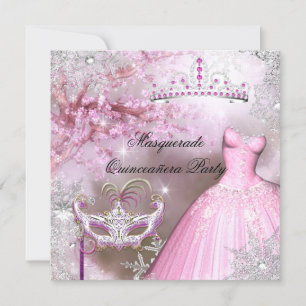 Convites Princesa Magia Quinceanera Mascarada rosa