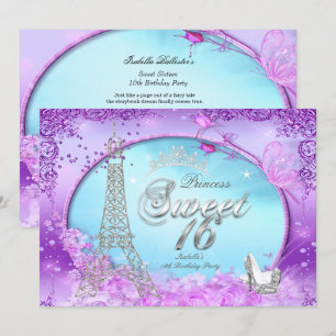 Convites Princesa Mágica Doce 16 Roxo Turquesa Azul