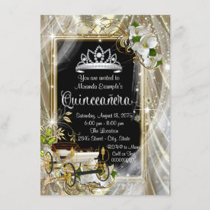 Convites Princesa Mágica Preta e Dourada Quinceañera