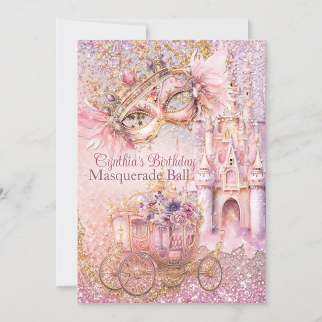 Convites Princesa Mascarada Fairytale Festa de aniversário (Frente)