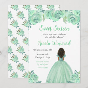 Convites Princesa Mint Floral Sweet, Princesa Escura, Dezes