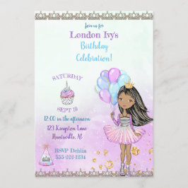 Convites Princesa Negra Americana Menina de Aniversário Lav