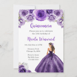 Convites Princesa no Vestido Roxo Escuro Quinceanera