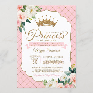 Convites Princesa Ouro Brilho Coroa & chá de fraldas floral