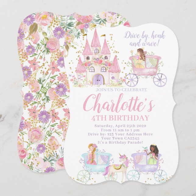 Convites Princesa Parada de aniversário (Frente/Verso)