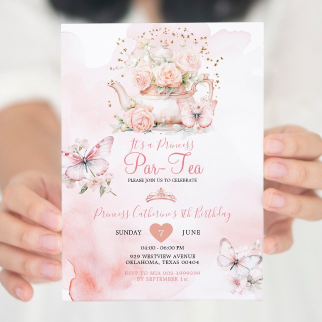 Convites Princesa ParTea Borboleta Rosa 8º Aniversário Flor (Criador carregado)