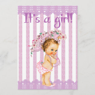 Convites Princesa pequena roxa e branca chá de fraldas