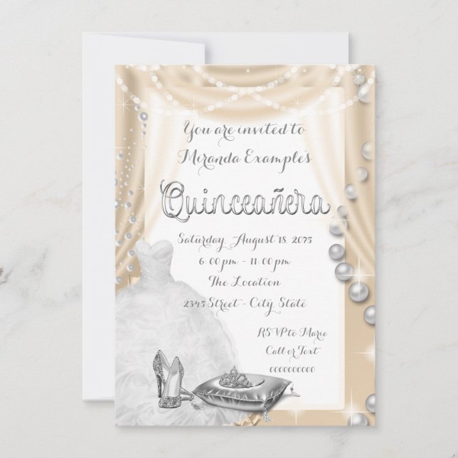 Convites Princesa Pérola de Marfim Quinceañera (Frente)