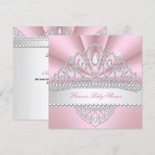 Convites Princesa Pérolas Rosa Tiara de Diamante Baby Showe