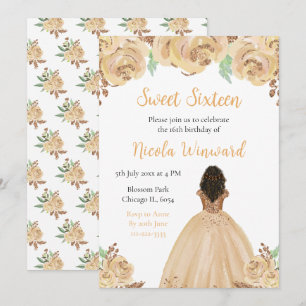 Convites Princesa Pêssego Pêssego Floral Doce Dezesseis