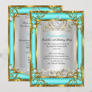 Convites Princesa Quinceanera 15 Anos Aniversário Azul Turq