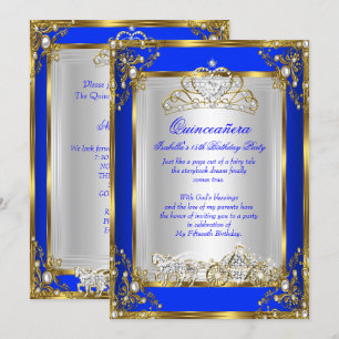 Convites Princesa Quinceanera 15 Anos de Idade Azul Real