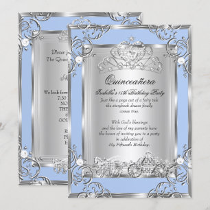 Convites Princesa Quinceanera 15 Birthday Blue Silver