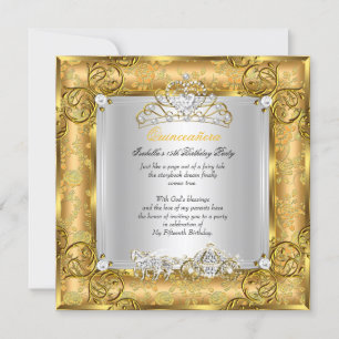 Convites Princesa Quinceanera 15 Birthday Dourado Damask 2