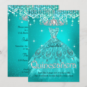 Convites Princesa Quinceanera 15 Birthday Teal Aqua Tiara