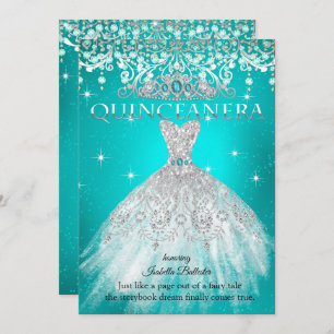 Convites Princesa Quinceanera 15 Birthday Teal Blue Tiara