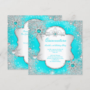 Convites Princesa Quinceanera Água Turquesa Inverno Encanta