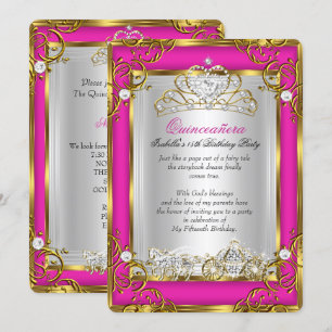 Convites Princesa Quinceanera Aniversário de 15 Anos Rosa D