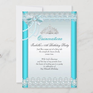 Convites Princesa Quinceanera Azul Turquesa Renda Pérola 2