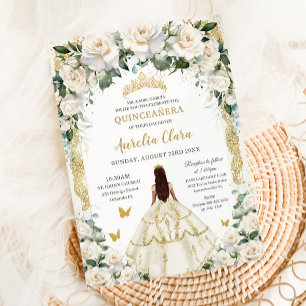 Convites Princesa Quinceañera Champagne Rosas de marfim