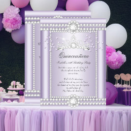 Convites Princesa Quinceanera Coração Lilás Tiara de Diaman