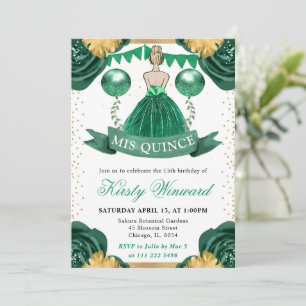 Convites Princesa Quinceanera de Vestido Verde e Cabelo Loi