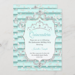 Convites Princesa Quinceanera - diamante azul-lacrimogêneo