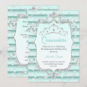 Convites Princesa Quinceanera diamante azul-teal suave