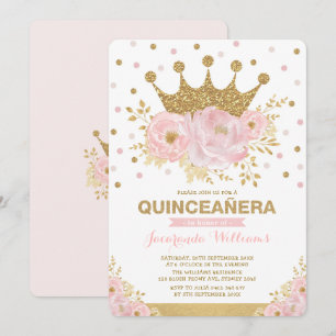 Convites Princesa Quinceañera, Dourada Coroa Rosa