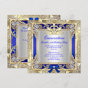 Convites Princesa Quinceanera Dourado Azul Real Prata 2