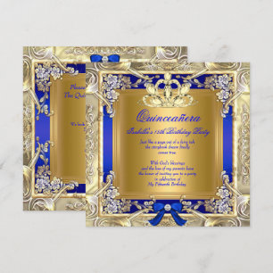 Convites Princesa Quinceanera Dourado Azul Real Prata Festa