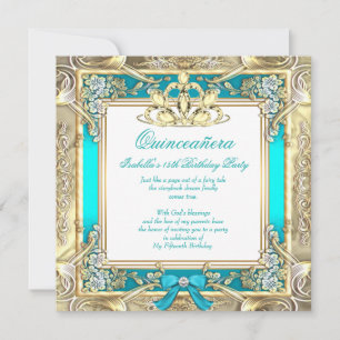 Convites Princesa Quinceanera Dourado Verde Água Prateado B