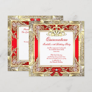 Convites Princesa Quinceanera Dourado Vermelho Prata Branco